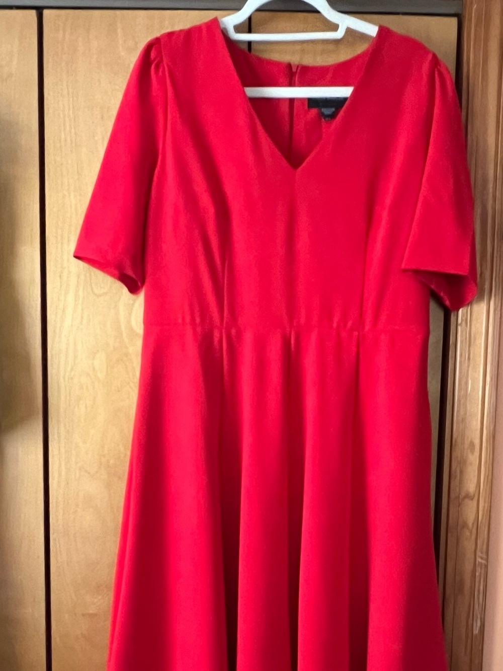 Red V-Neck Short Sleeve Women's Dress